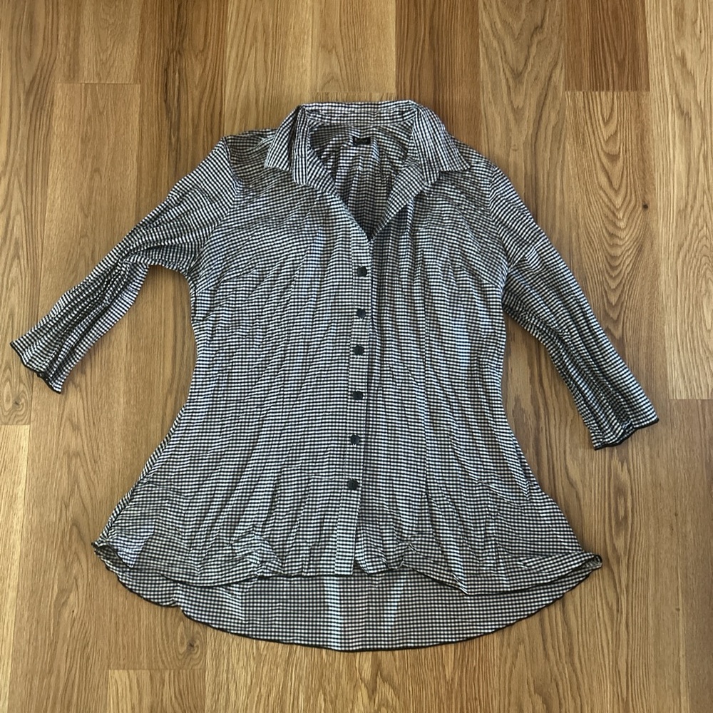 Elegant Black and White Gingham Button Down Shirt